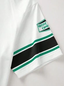 PAVTROS 男士条纹拼接数字印花短袖T恤，休闲日常穿着，图案T恤，图案T恤，图案男士T恤 - 彩色 - 查看 6