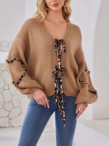 INAWLY New Women Cardigan, Featuring Leopard Print Bow Knot And Leopard Print Heart Sleeve Design