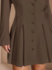 SHEIN BAE Plus Size Women's Elegant Solid Color White Fashion Dating Versatile Plus Size Single Breasted Belted Suit Dress Jacket For Autumn/Winter - Coffee Brown - View 8