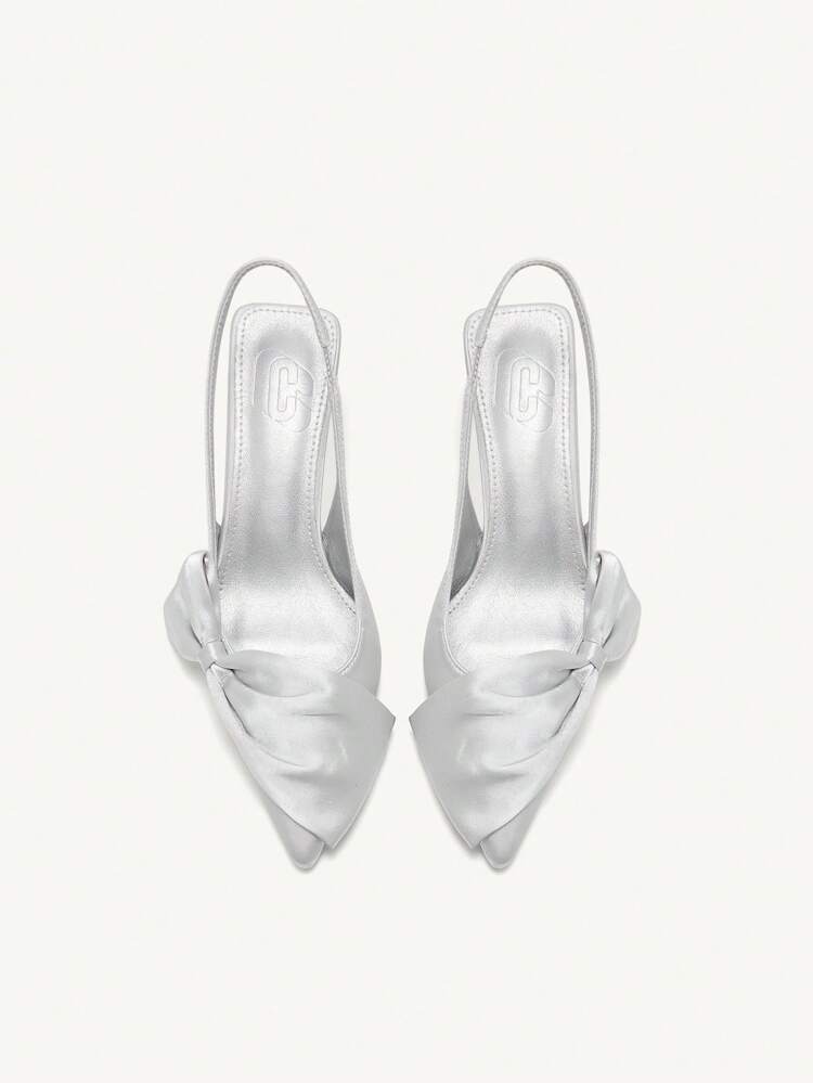 CUCCOO CHICEST Tacones altos con punta fina y lazo para mujer, stilettos de tira trasera con tacón bajo, sandalias de tacón alto de moda en color plateado para el Día de San Valentín