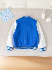 Kleine Jungen Lässig weite bequeme vielseitige süße Cartoon Löwen Muster Kontrastärmel Baseball Jacke, geeignet für Herbst und Winter - Blau - Übersicht 5