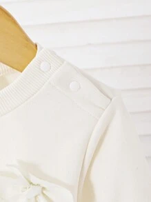 SHEIN Áo nỉ trơn màu họa tiết hoa 3D mặc thường ngày cho bé gái - trắng - Xem 5