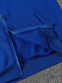 Manfinity EMRG Áo nỉ trùm đầu tay dài in chữ mùa thu cỡ lớn cho nam có khóa kéo phía trước - Xanh đậm - Xem 3