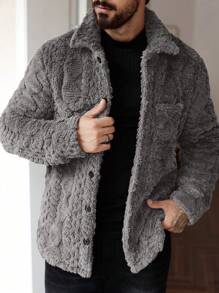 Manfinity Homme Men's Casual Solid Color Fuzzy Jacket For Autumn/Winter ,Men Flannel,Winter Men Jacket, Men S Teddy Coat, Fur Zip Up Men, Men S Jacket - Dark Grey - View 5