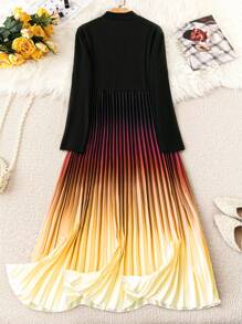 SHEIN Clasi Plus Size Elegant Ombre Pleated Hem Dress, Autumn Maxi Women Outfit - Multicolor - View 2