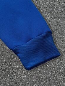 Manfinity EMRG Áo nỉ trùm đầu tay dài in chữ mùa thu cỡ lớn cho nam có khóa kéo phía trước - Xanh đậm - Xem 4