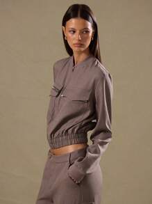 MUSERA Zip Up Cropped Pocket Jacket - Grå - Visa 2