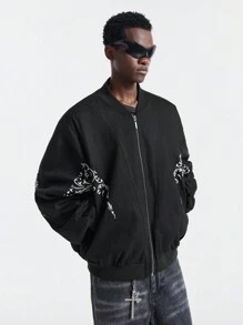 Manfinity VCAY Chaqueta casual con cremallera delantera, manga larga y bordado sencillo para hombre