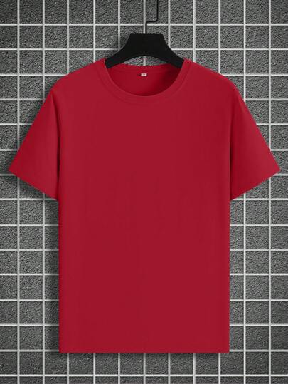 Manfinity Homme Men Plus Size Solid Color Round Neck Short Sleeve Casual T-Shirt