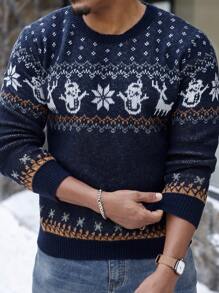 Manfinity Homme Plus Size Men Christmas Pattern Casual Pullover Graphic Colorful Long Sleeve Sweater, For Party, Friends - Multicolor - View 4