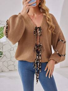 INAWLY New Women Cardigan, Featuring Leopard Print Bow Knot And Leopard Print Heart Sleeve Design