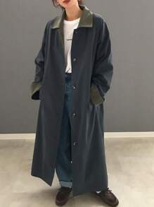 FRIFUL Women's Casual Contrast Splice Front Button Long Sleeve Regular Jacket Women Coats