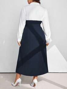 Calvaya Plus Size Solid Color Patchwork Front Button Long Sleeve Simple Casual Dress Maxi Women Outfit Fall Cloth For Women