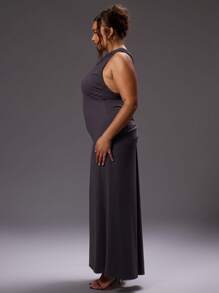 MUSERA Plus Size Asymmetrical Neck Cut Out Back Maxi Dress Outfit For Going Out, Party, Club, Rave, Concert, Festival, Sexy, Date Night Flowy, Versatile Long Dress Elegant Graduation Prom - Dark Grey - View 2