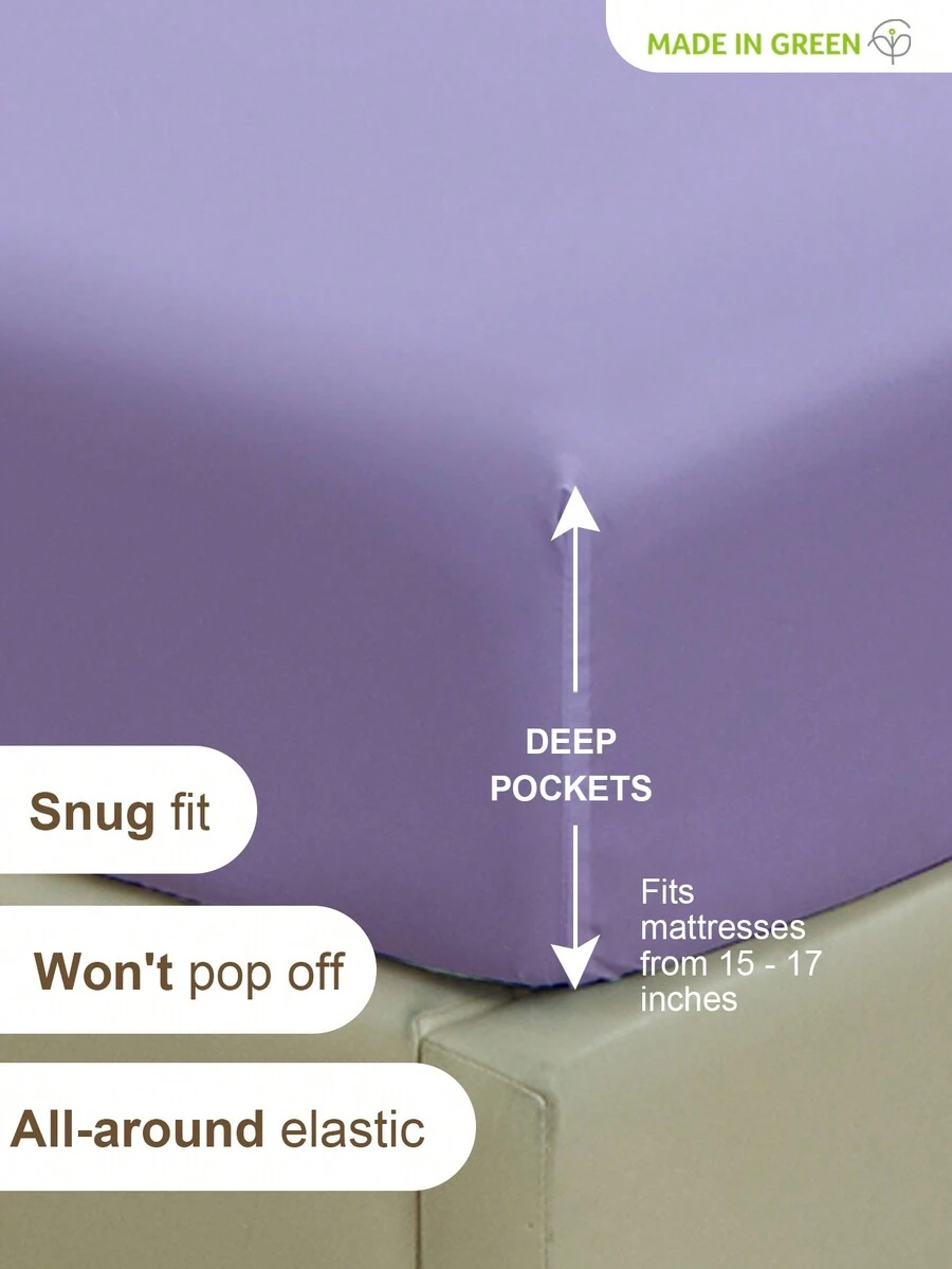 1件纯色床笠，适用于厚度15-17英寸的床垫，柔软、抗皱、透气舒适，深口袋设计，适用于单人床、双人床、大号床、特大号床。 - 紫色 - 查看 1
