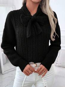 SHEIN Clasi High-End Bow Decor Stylish Knitted Loose Pullover Sweater For Women