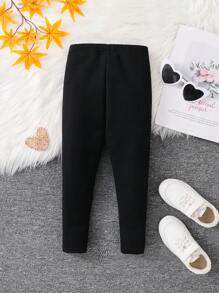 SHEIN Leap Crew Young Girl Casual Leggings, Warm And Comfortable, Sport Style, Mom And Daughter Matching, Great For Casual & Daily Wear & School Daily, Must-Have, Versatile - Black - View 5