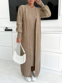 RueChic 女士纯色圆领长袖长裙和外套套装，休闲日常穿着
