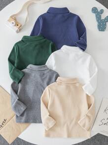 SHEIN 5pcs/Pack Baby Boys & Girls Colorful All-Match Versatile Soft & Thick Double-Sided Fleece High Stretch Letter Graphic Knit Stand Collar Long Sleeve Pullover Tops, Suitable For Indoor & Outdoor Wear, Autumn/Winter