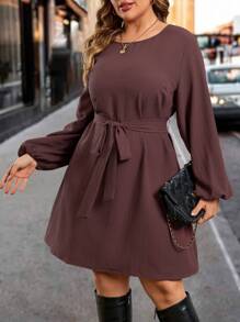 SHEIN Clasi Plus Size Women's Solid Color Textured Long Sleeve Dress, Autumn/Winter