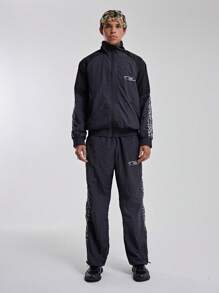 Musero Men M Contrast Leopard Print Zip Up Track Jacket