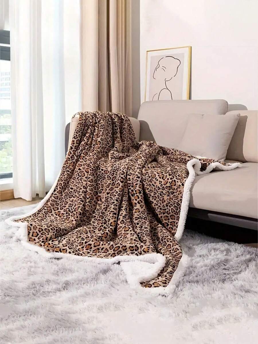 1 chiếc chăn vải nỉ in họa tiết da báo sang trọng - Hai lớp, chăn len dày phù hợp cho mọi mùa, có thể giặt bằng máy - Nhiều màu - Xem 1