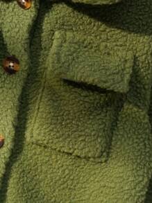 SHEIN Toddler Girls Warm Fleece Long Jacket, Suitable For Outings, Autumn/Winter - Olive Green - View 6