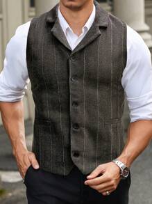 Manfinity Bizformal Men Striped Lapel Neck Single-Breasted Casual/Work Waistcoat For Autumn - Multicolor - View 5