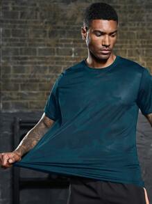 Manfinity Fitness Áo thun thể thao thể thao cổ tròn tay ngắn in họa tiết rằn ri phong cách bạn trai dành cho nam - Màu xanh lá cây đậm - Xem 6