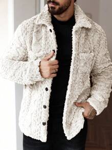 Manfinity Homme Men's Casual Solid Color Fuzzy Jacket For Autumn/Winter ,Men Flannel,Winter Men Jacket - Apricot - View 4