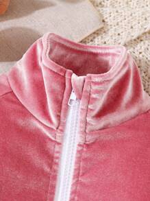 2pcs/Set Baby Girl Girls Velvet Casual Loose Solid Color Jacket And Pants Sports Suit - Pink - View 7