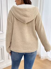 SHEIN Frenchy Plus Size Plain Zip-Up Long Sleeve Casual T-Shirt - Apricot - View 2
