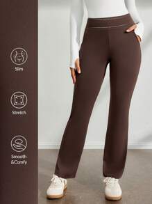 Activina Activina Women's Solid Color High Waist Pocketed Flare Leg Casual Workout Pants