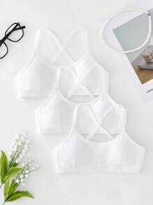 SHEIN Tween Girls 3pcs Set Simple & Comfortable Padded Criss-Cross Strap Breathable Active Leisure Racerback Bra Underwear