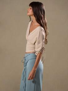 MUSERA Parte superior con escote en uve y cintura ceñida, para primavera y verano, con tonos desdibujados, ideal para festivales