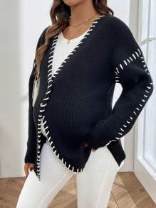 SHEIN Suéter de maternidad de frente abierto, tejido de invierno - Negro - Ver 7