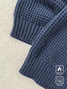 Claim Dot Men's Solid Color Front Zip Long Sleeve Minimal Casual Cardigan Going Out Drop Shoulder Plain Chunky Cardigan Casual Blue Cardigan, For Husband, Boyfriend Gifts