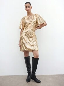 Maija Vestido elegante de fiesta nuevo para otoño/invierno, de estilo urbano y elegante, vestido corto con lentejuelas y espalda descubierta para Navidad, Año Nuevo y Día de San Valentín en otoño