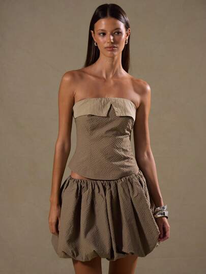 MUSERA Fold Over Cropped Textured Bandeau Top Going Out Top Vacation Spring Summer Easter Elegant Outfit