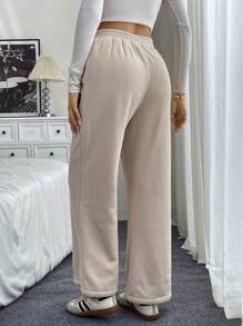 Chiquease 杏色羊毛阔腿裤，休闲宽松长裤，2件套秋季服装 - 杏色 - 查看 2
