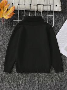 SHEIN 兒童 1件 小男孩休閒舒適純色百搭寬鬆高領秋季毛衣，可作為內搭或外套穿著 - 黑色 - 查看 2