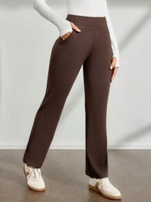 Activina Activina Women's Solid Color High Waist Pocketed Flare Leg Casual Workout Pants