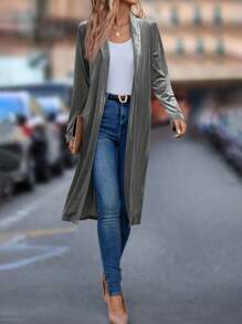 SHEIN Clasi Women Minimalist Style Long Sleeve Long Length Cardigan, Casual For Daily Wear