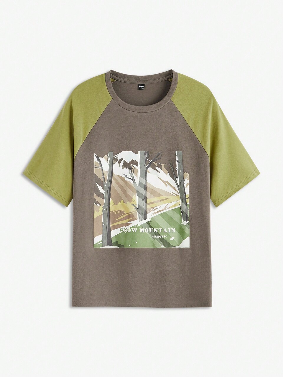 Men Loose Fit Graphic Printed Knit Urban Short Sleeve T-Shirt,Contrast Color Raglan Sleeves,Dark Grey Summer Streetwear Hiking Snow Mountain Tee Gift