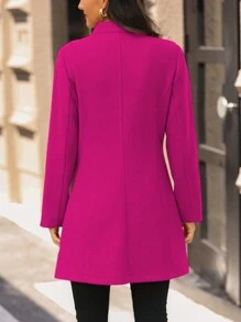 EMERY ROSE Women's Casual Vacation Valentine's Day Mandarin Collar Fitted Overcoat - Hot Pink - View 2