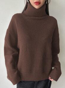 DAZY Maglione oversize casual e minimale da donna, con collo alto e spalle scoperte, in tinta unita, adatto per l'autunno/inverno