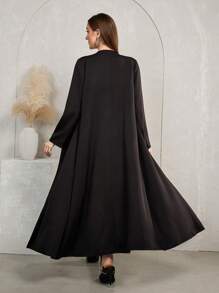 Al Najma Fringe Detail Bud Stem Embroidered Elegant Long Sleeve Jacket, Modest Elegant Open Abayas, For Casual Daily/Party - Black - View 2