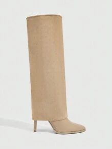 CUCCOO SZL Sexy Pointed Toe Thigh High Boots, Brand Slim Heel Tall Boots For Women, For Vibe And Spring Shoes Spring Break Easter For Christmas - Apricot - View 3