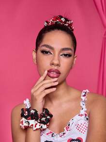 Betty Boop x SHEIN 3 Pcs/Set Cartoon Character Lip & Letter Printed Scrunchies, Suitable For Daily Wear, Gifts, Hair Ties, Ponytail Holders, Hair Elastics,Gift Ideas,Party,Holiday,Valentine's Day - Multicolor - View 5
