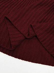 EMERY ROSE Plus Size Solid Color Lantern Sleeve Casual Sweater For Autumn And Winter For New Year Knit Pullover Fall - Red - View 5